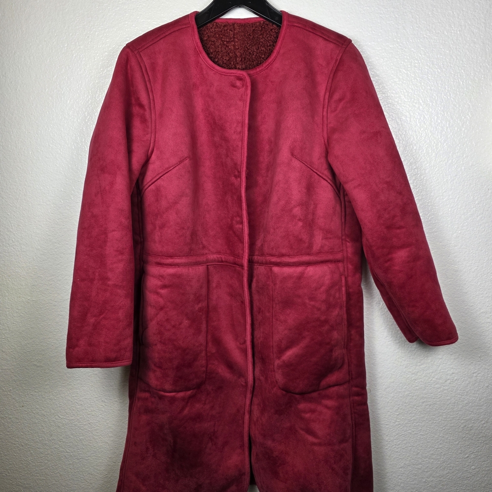 DG2 by Diane Gilman Women's Reversible Car Coat Magenta/Rhubard Size L